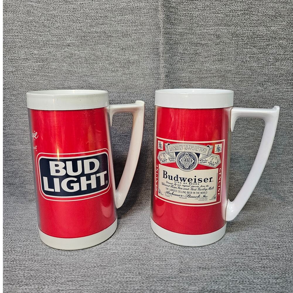 Vintage RARE Budweiser AND Bud Light Beer Thermo-Serv 6.5" Mug Spuds Mackenzie
